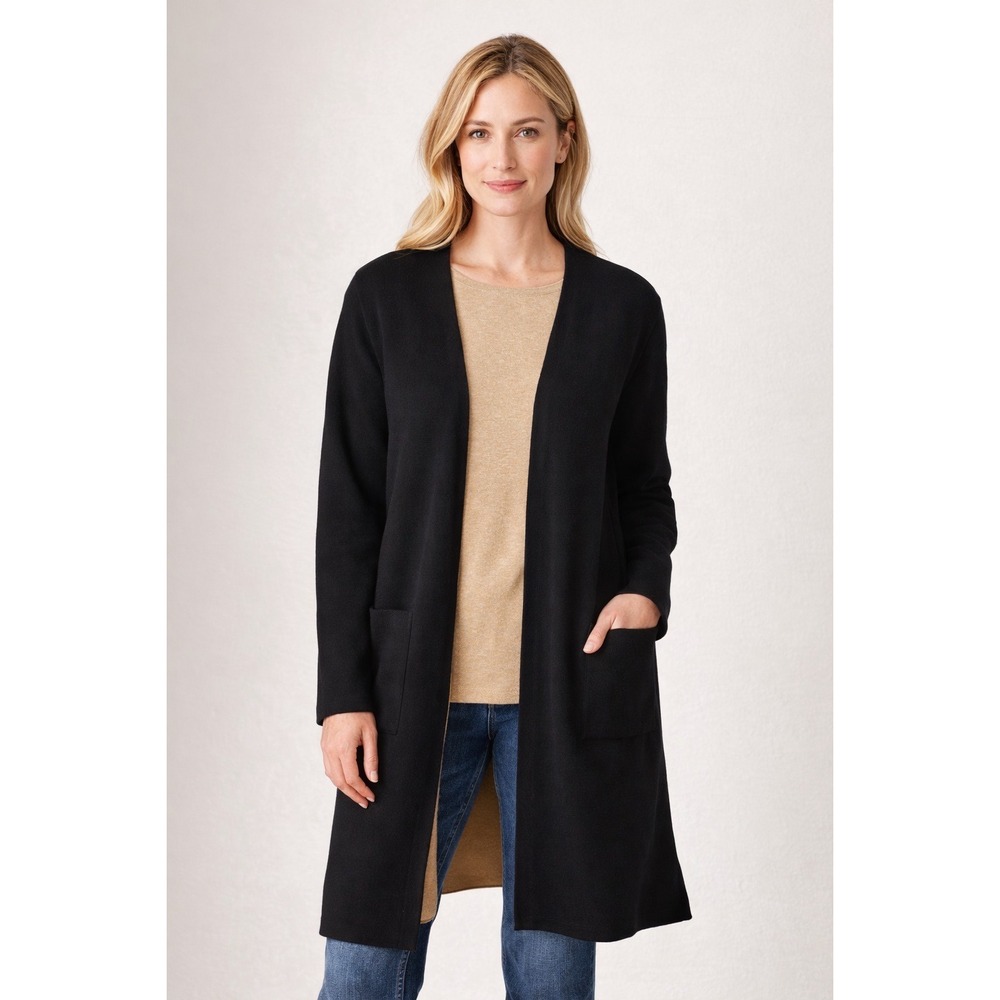 J. Jill Black & Tan Longline Open Front Cardigan‎ Womens size Large Quiet Luxury